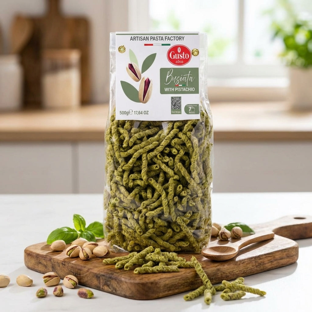 Gusto Etna Pistachio Busiata Pasta (Durum Wheat) – 500g