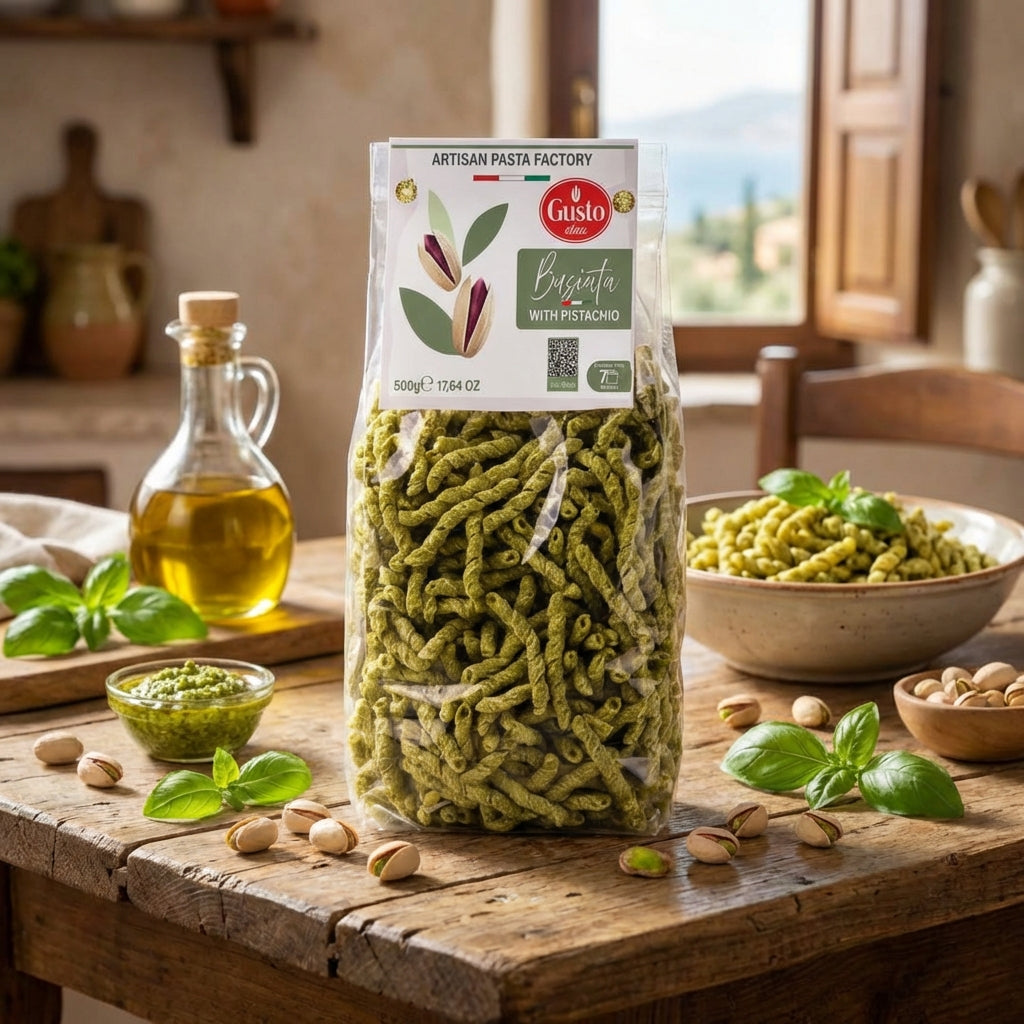 Gusto Etna Pistachio Busiata Pasta (Durum Wheat) – 500g