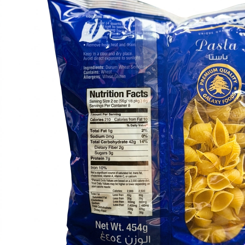 Zeina Pasta 454g - Premium Durum Wheat Semolina Shell Pasta