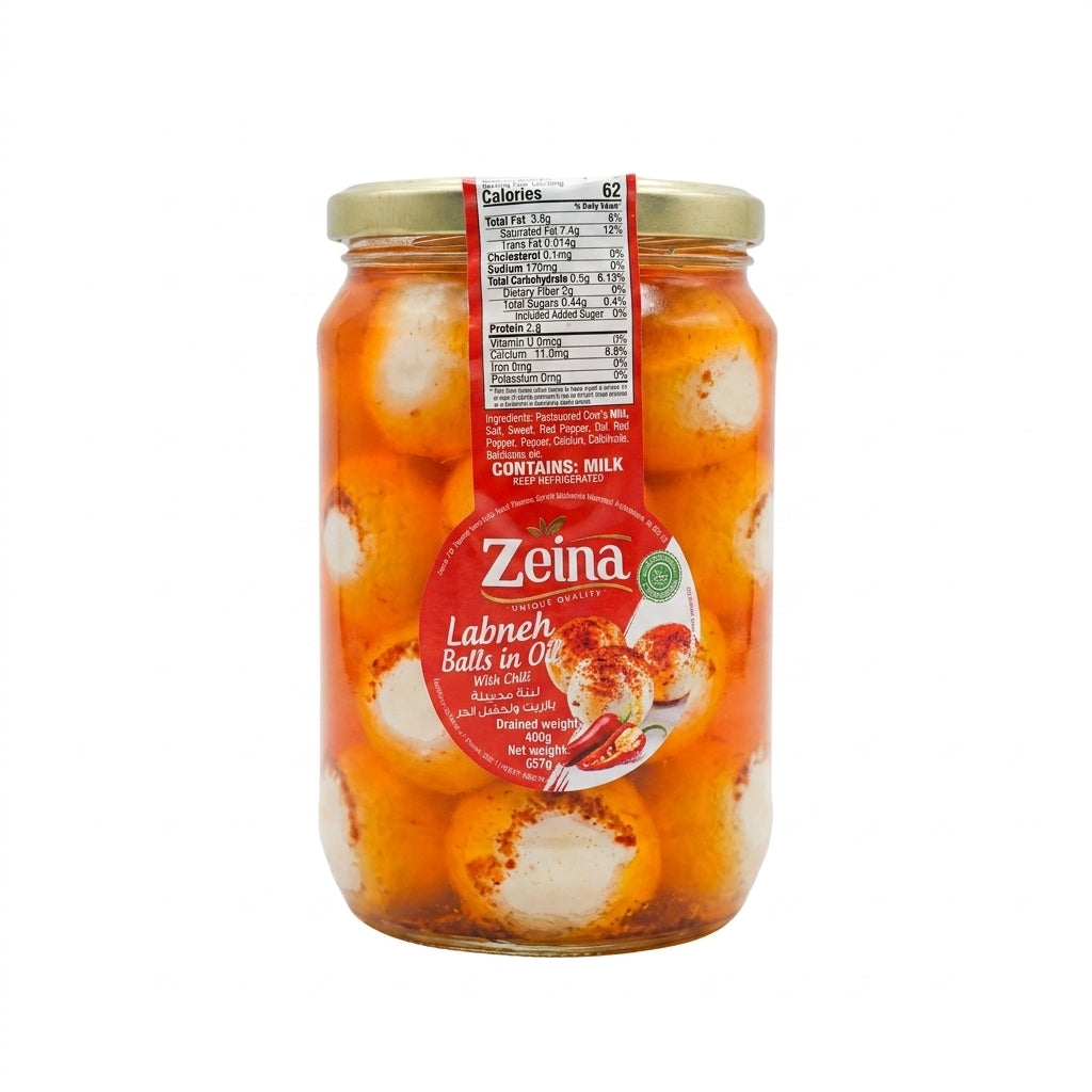 Zeina Labneh Balls in Oil with Chili 657g - Premium Lebanese Cheese