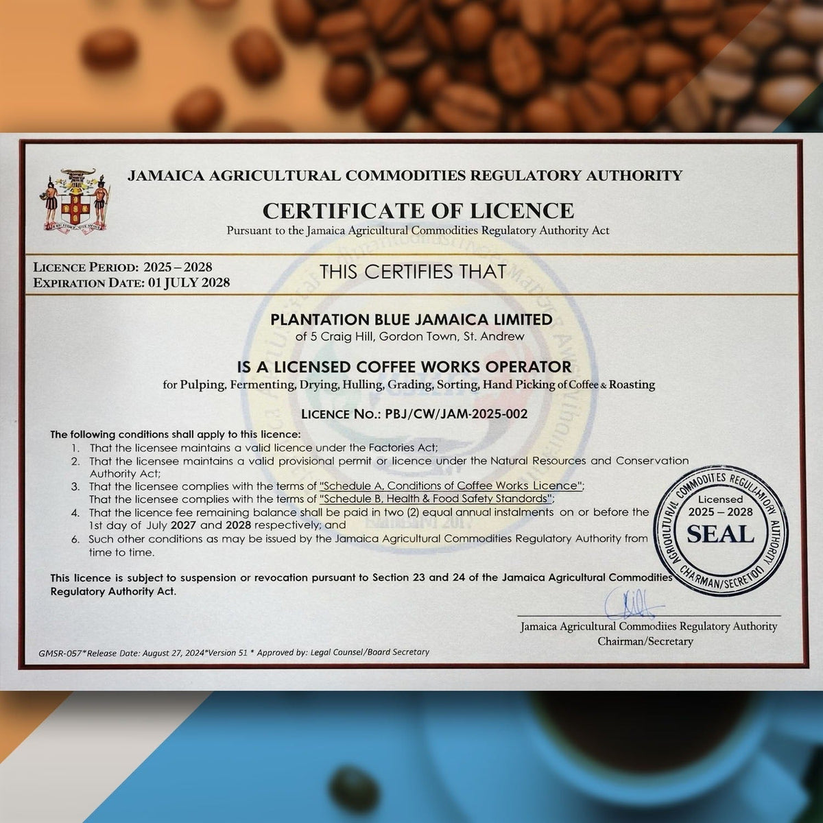 Plantation Blue 100% Jamaica Blue Mountain Premium Coffee (8oz - medium roasted whole beans)