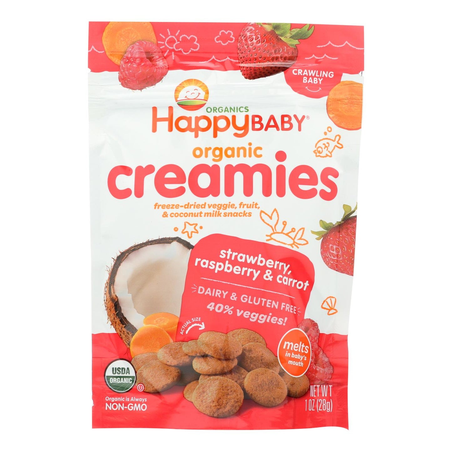 Happy Creamies Organic Snacks - Strawberry And Raspberry - Case Of 8 - 1 Oz(D0102H5Kmg8)