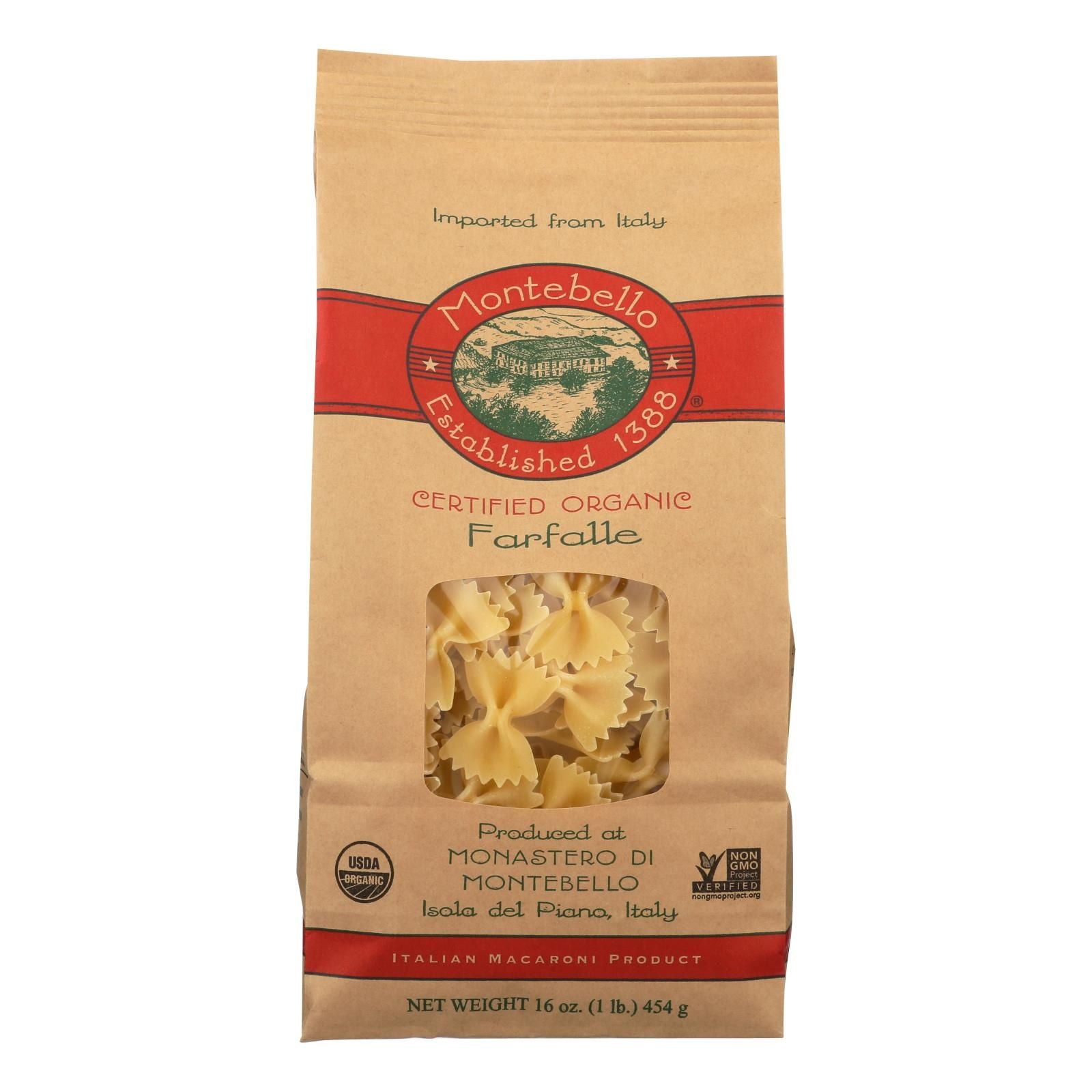 Montebello Organic Pasta - Farfalle - case Of 12 - 1 Lb(D0102H5KN5J)