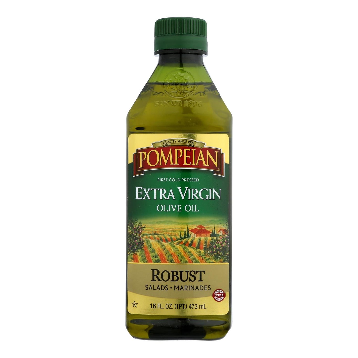 Pompeian 00008 Robust 16 Fl.Oz Extra Virgin Olive Oil, First Cold Pressed, Full-Bodied Flavor, Perfect For Salad Dressings And Marinades, Gluten Free, Non-Allergenic, Non-Gmo, Pack Of 12
