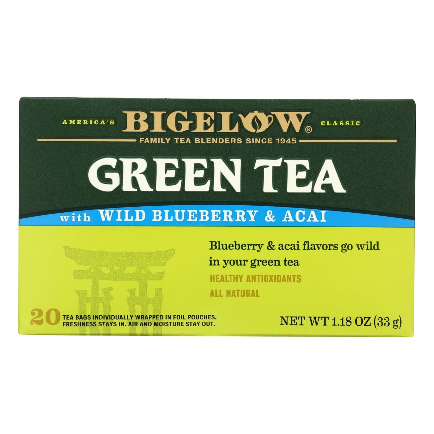 Bigelow Tea Green Tea With Wild Blueberry And Acai, Caffeinated Tea With Wild Blueberry And Acai, 20 Count Box (Pack Of 6), 120 Total Tea Bags