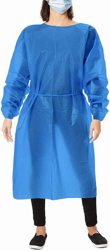 Polyethylene Isolation Gowns Pack Of 10 Blue Disposable Gowns X-Large Adult Waterproof Pe Surgical Gowns With Long Sleeves Neck 