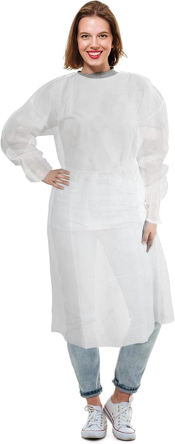 Amz Medical Supply Hospital Disposable Gowns With Sleeves X-Large, Pack Of 50 White Medical Isolation Gowns Disposable 45, Spp 3