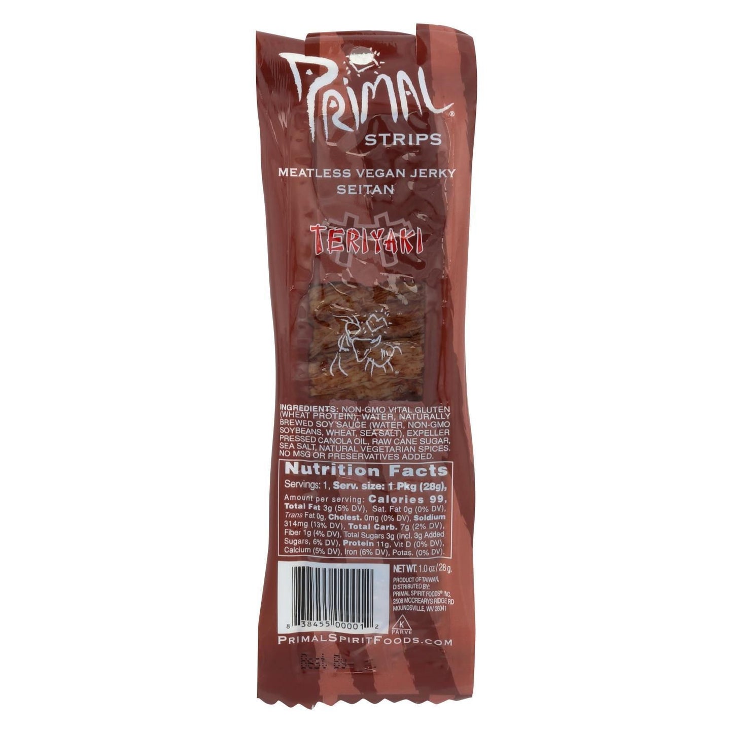 Primal Strips Vegan Jerky - Meatless - Seitan - Teriyaki - 1 oz - Case of 24(D0102HH32MA.)