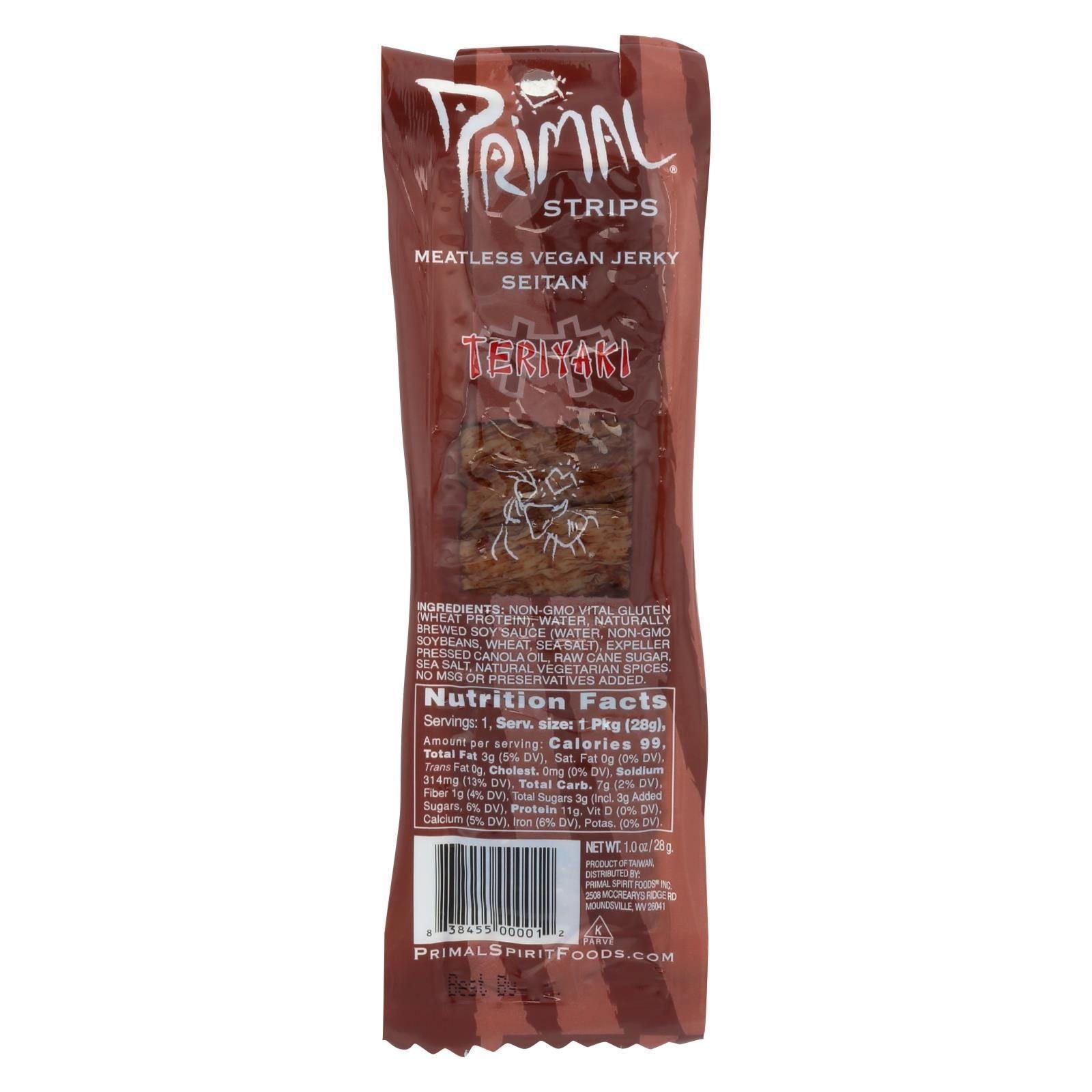Primal Strips Vegan Jerky - Meatless - Seitan - Teriyaki - 1 oz - Case of 24(D0102HH32MA.)