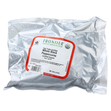 Frontier Co-Op Peppercorns, Black Whole, Certified Organic, Fair Trade Certified, Kosher | 1 Lb. Bulk Bag | Piper Nigrum L.