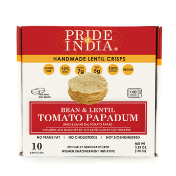 Pride Of India | Tomato Papadum, 10-Count (3.53oz - 100gm) | Protein Fiber & Iron Rich, Gluten-Free Vegan Lentil Crackers, Healt
