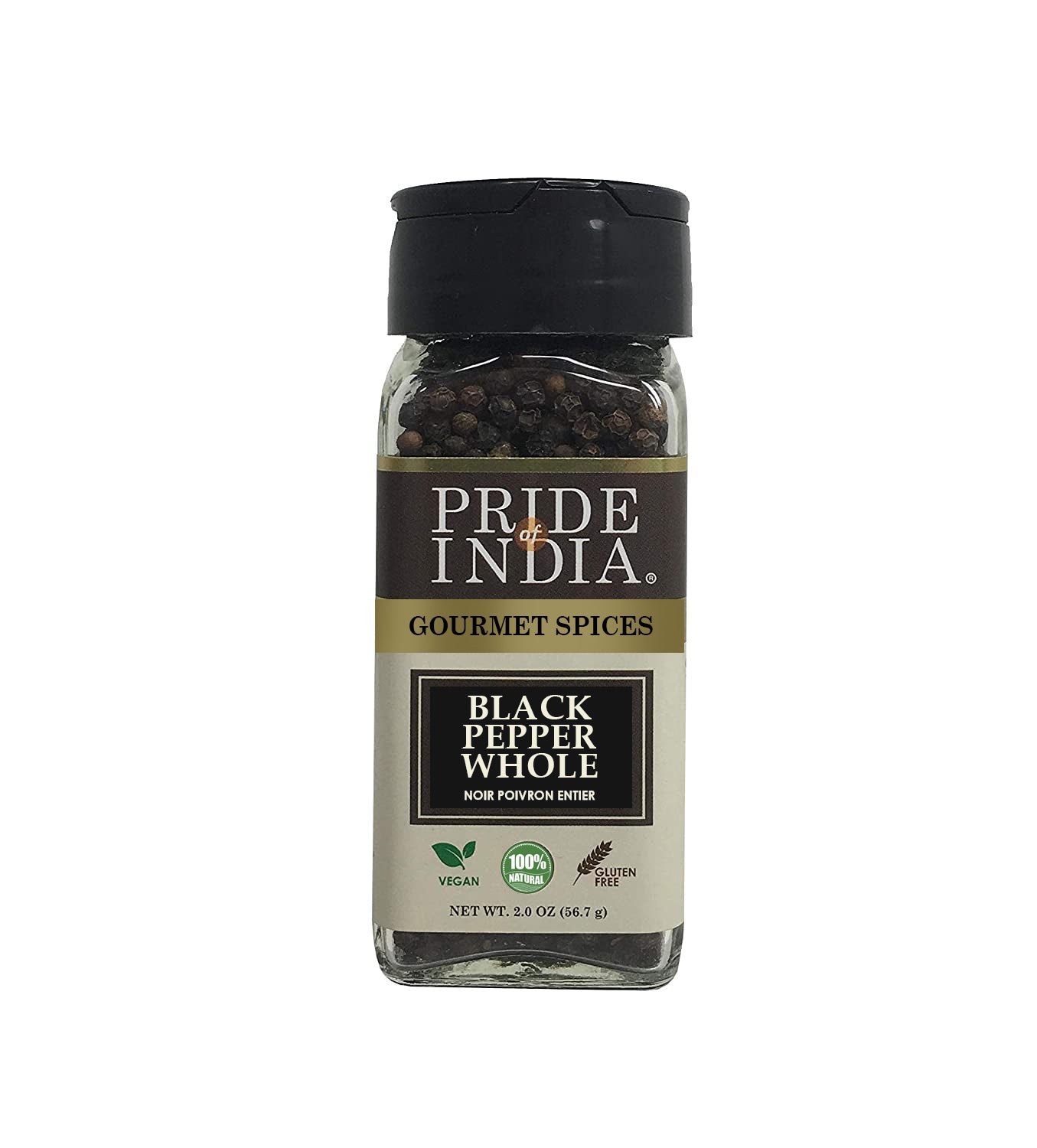 Pride Of India ?Black Peppercorn Whole ?Gourmet & Culinary Spice ?Full Bodied, Dried & Flavorful ?Preservatives & Gluten Free ?E