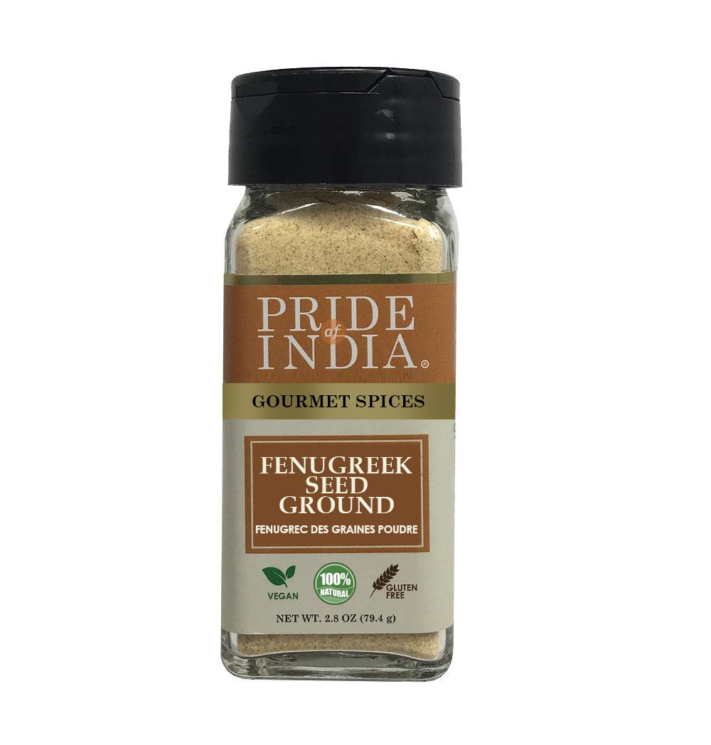 Pride Of India ?Fenugreek Seed Ground ?Gourmet Indian Spice ?Vegan  Gluten & Gmo-Free ?Ideal For Cooking & Meat Seasoning ?Easy To Use ?2.8 Oz. Small Dual Sifter Jar(D0102Hpils7.)