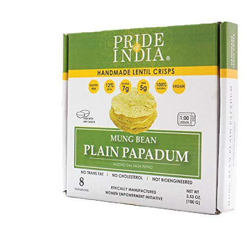 Pride Of India - Mung Bean Plain Papadum Lentil Crisp, Pack of 6 - 10 count 6 * 100gm oz(D0102HPINNG.)