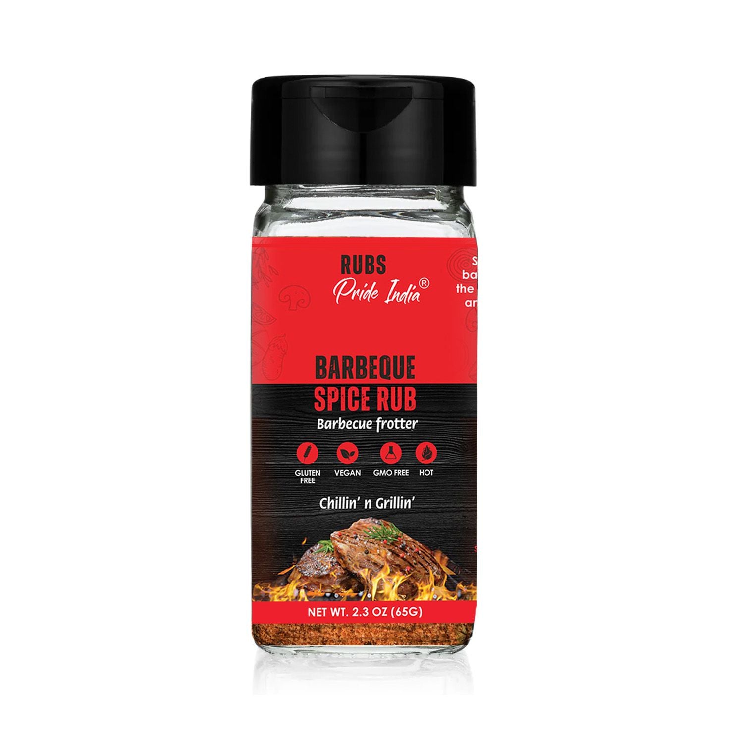Pride Of India BBQ Rub, Sweet Smoky Spicy Flavor, 2.3 oz with Dual Sifter Cap, Ideal for Grilling, Roasting, and Marinating