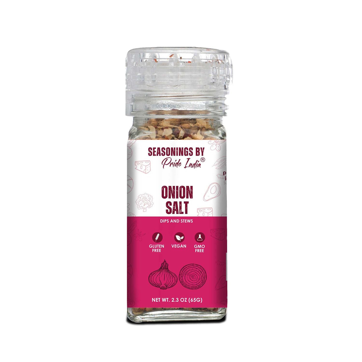 Pride Of India Onion Salt with Grinder Cap, Vegan, Gluten-Free, 2.3 oz