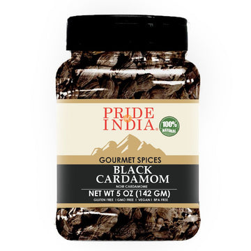 Pride Of India ?Black Cardamom Whole 5 Oz (142 Gm) ?Cardamom Pods ?Firm & Smoky Flavor ?Freshly Dried ?Ideal For Indian & Asian Cooking ?Easy To Use ?Medium Dual Sifter Bottle