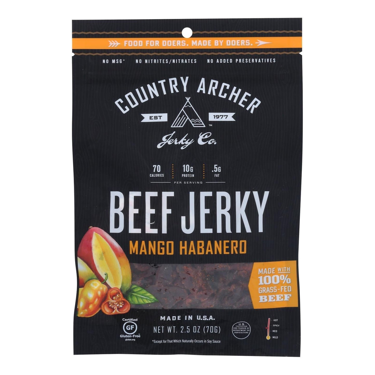 Country Archer Beef Jerky Snack Pack, Mango Habanero, 2.5 oz, Gluten Free, Paleo