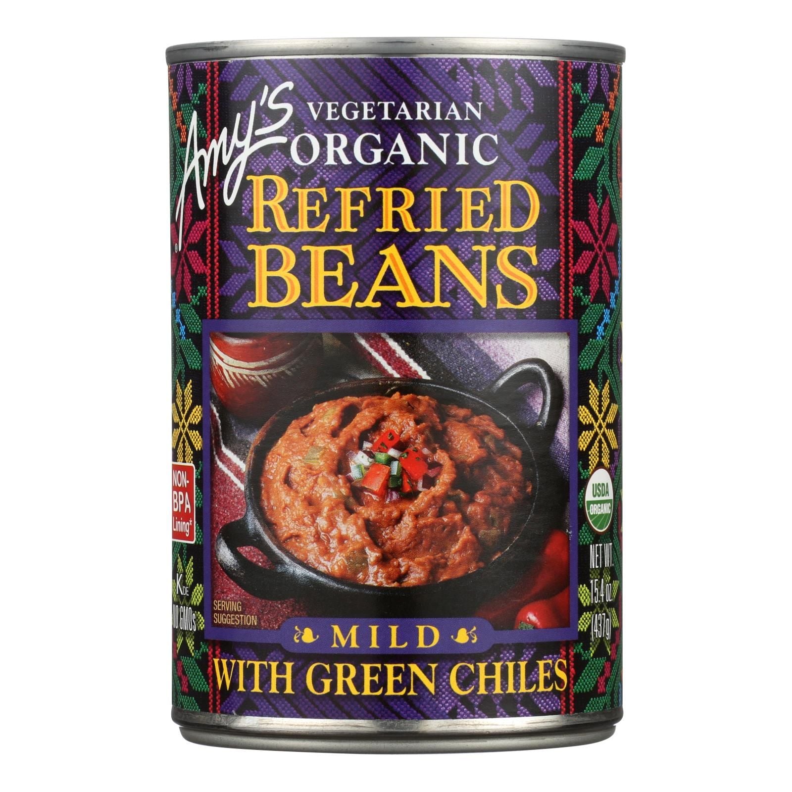 Amys - Organic Refried Beans with Green Chiles - Case of 12 - 15.4 oz.(D0102HXWAI8.)