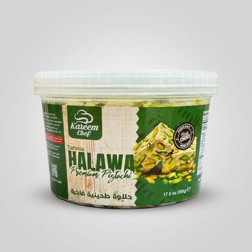 Kareem Chef Tahinia Halawa Premium Pistachio 17.6 oz - Authentic Middle Eastern Dessert
