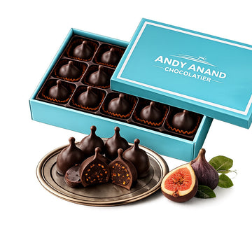 Andy Anand Vegan Belgian Dark Chocolate Figs - 24 Pc Gift Box, Premium 60% Cocoa Butter, Dairy-Free Gourmet Confection, Perfect for Birthday, Valentine’s &amp; Anniversary Gifts - Handcrafted in California
