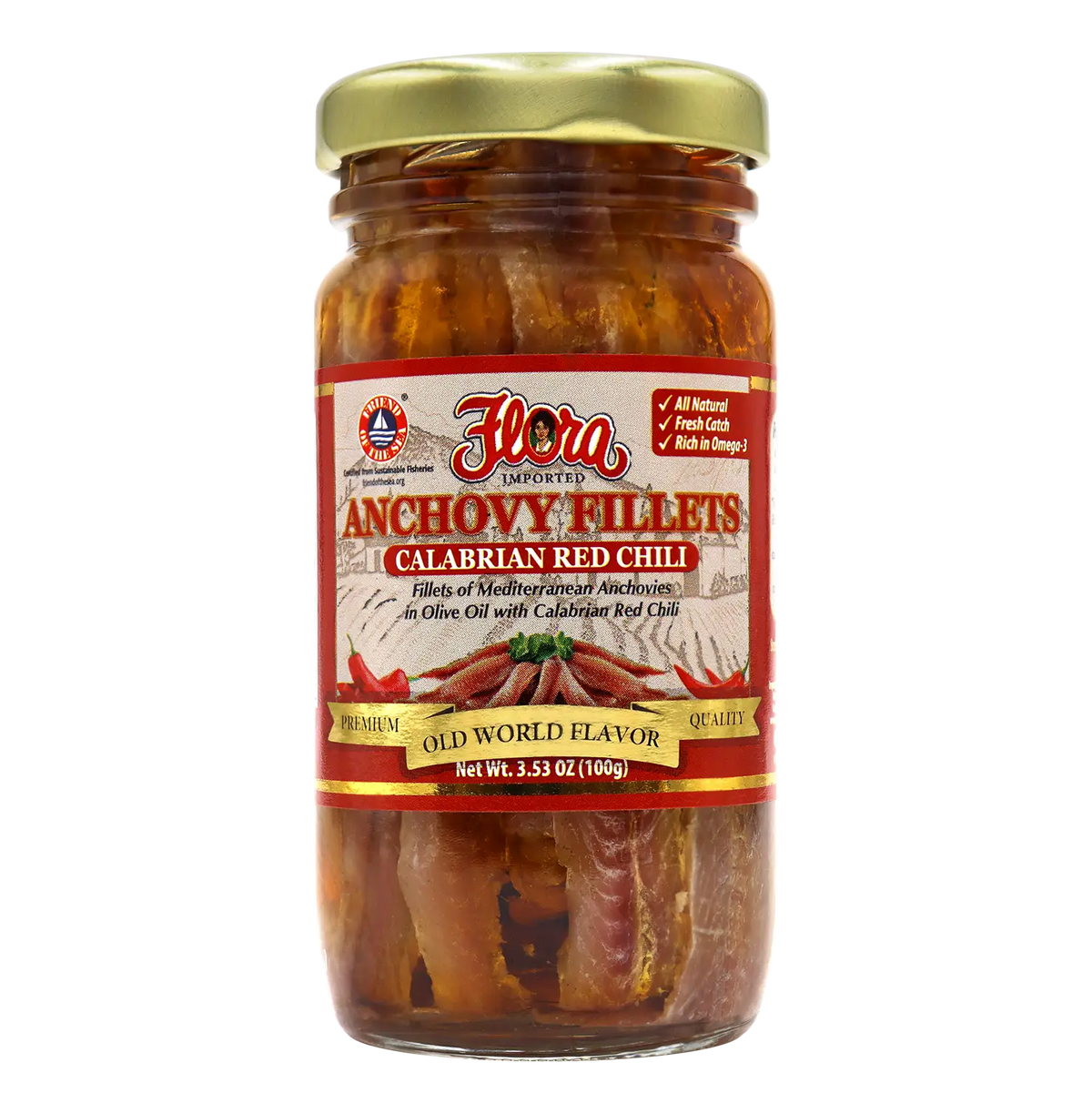 Mediterranean Anchovy Fillets in Olive Oil with Calabrian Red Chili - 3.5oz