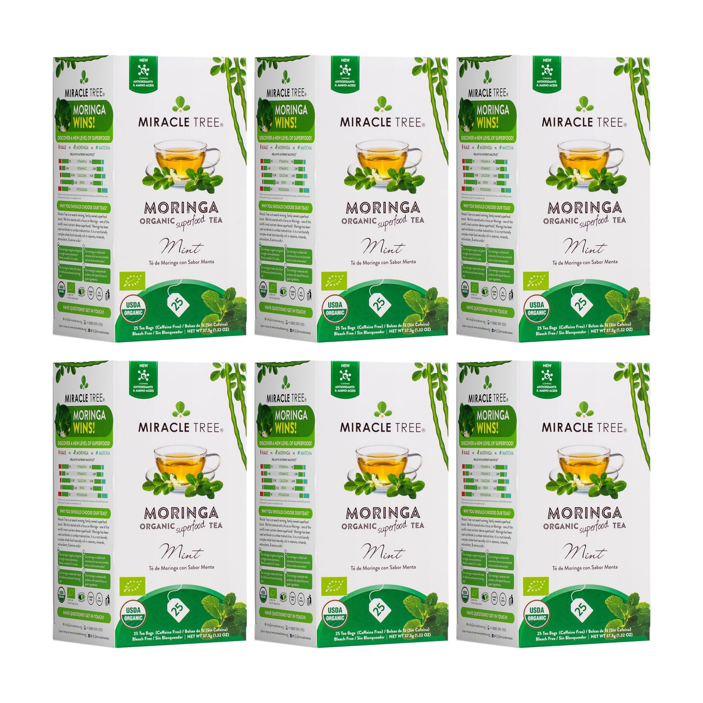 Organic Moringa Tea - Mint - Caffeine-Free Herbal Tea
