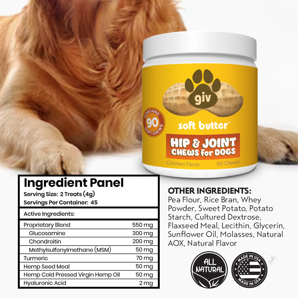 Hip & Joint Chews for Dogs (Two 90 Count Jars, 180 chews)