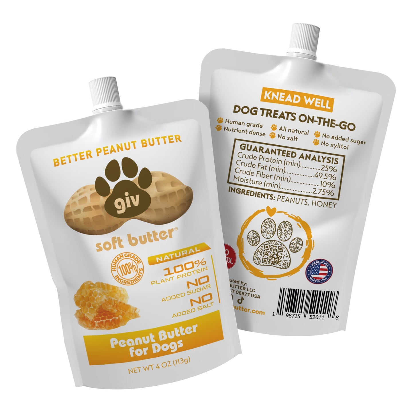 Dog Peanut Butter 4oz Pouch (3 Count) with Lick Mat