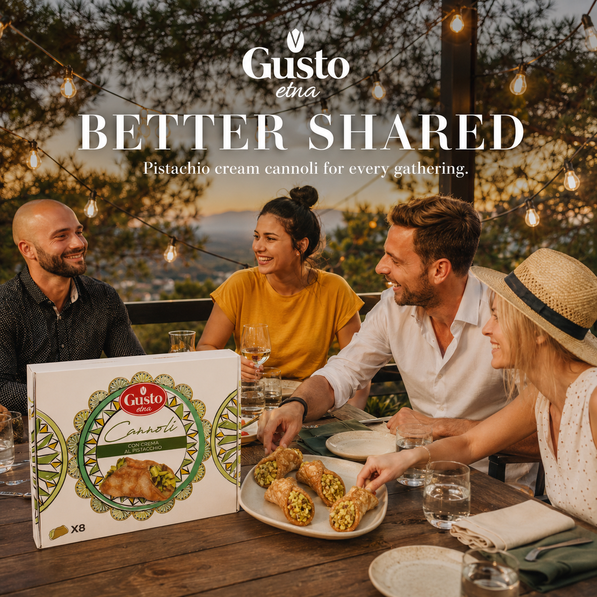 Gusto Etna, Sicilian 8 pcs Cannoli filled with Pistachio Cream Gift Box