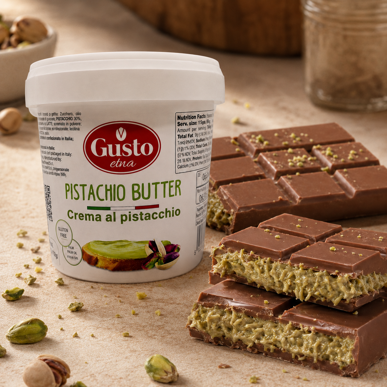 Gusto Etna Sicilian Pistachio Cream Spread (35% Pistachio) – 3kg / 6.6 lb Bulk