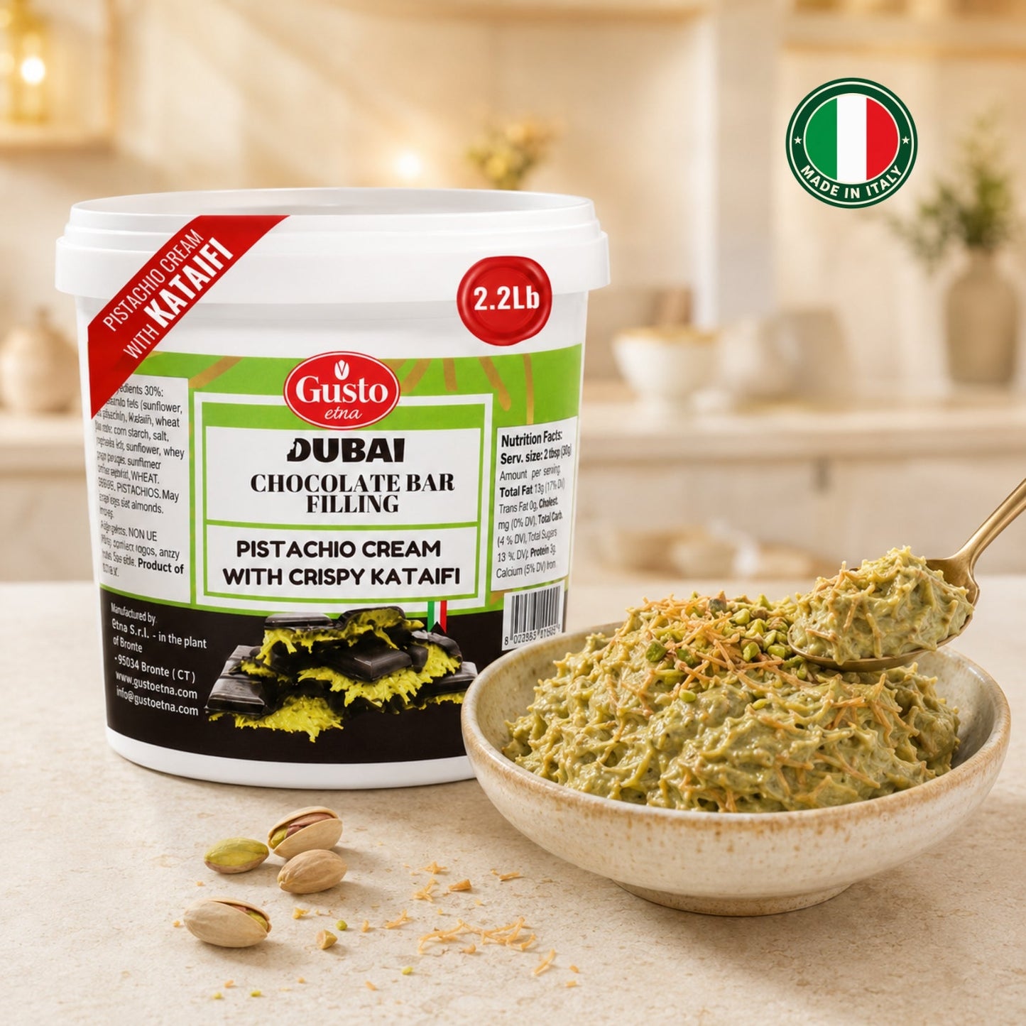 Gusto Etna Dubai Chocolate Pistachio Filling – 30% Pistachio, 2.2 lb