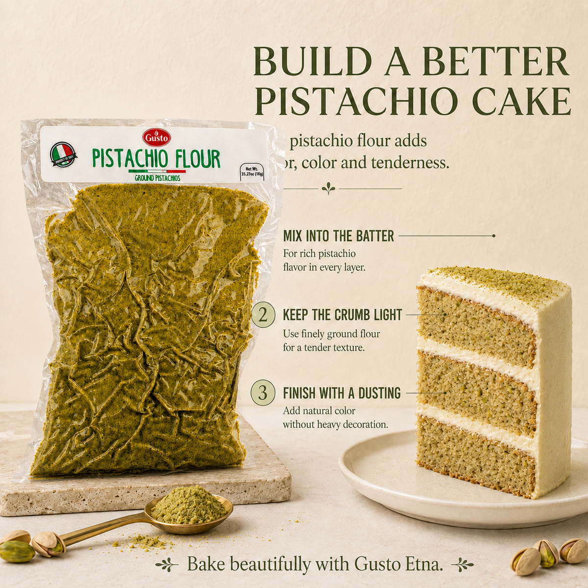 Gusto Etna Sicilian Pistachio Flour – 1kg / 2.2 lb