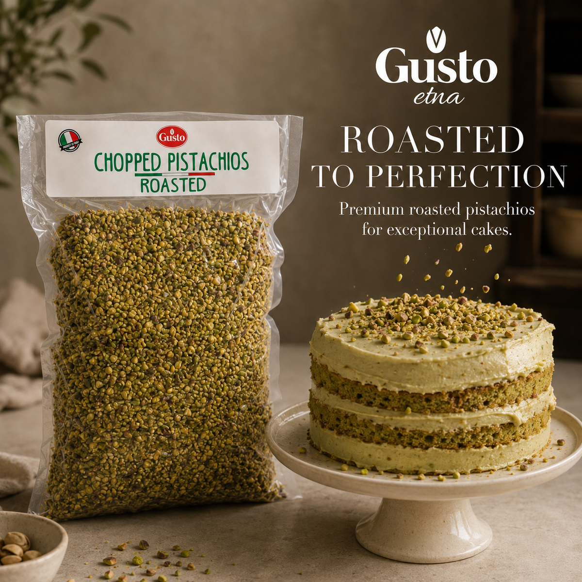 Gusto Etna Roasted Chopped Pistachios – 1kg / 2.2 lb Bulk