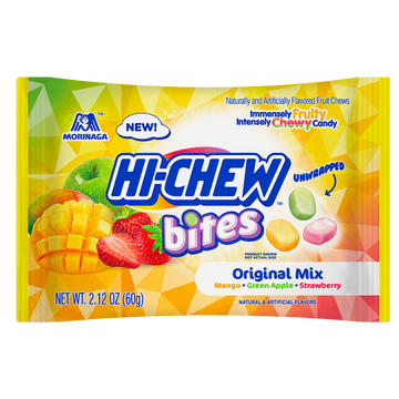 Morinaga Hi Chew Bites Original Mix Chewy Candy Strawberry, Green Apple, Mango, 2.12 oz