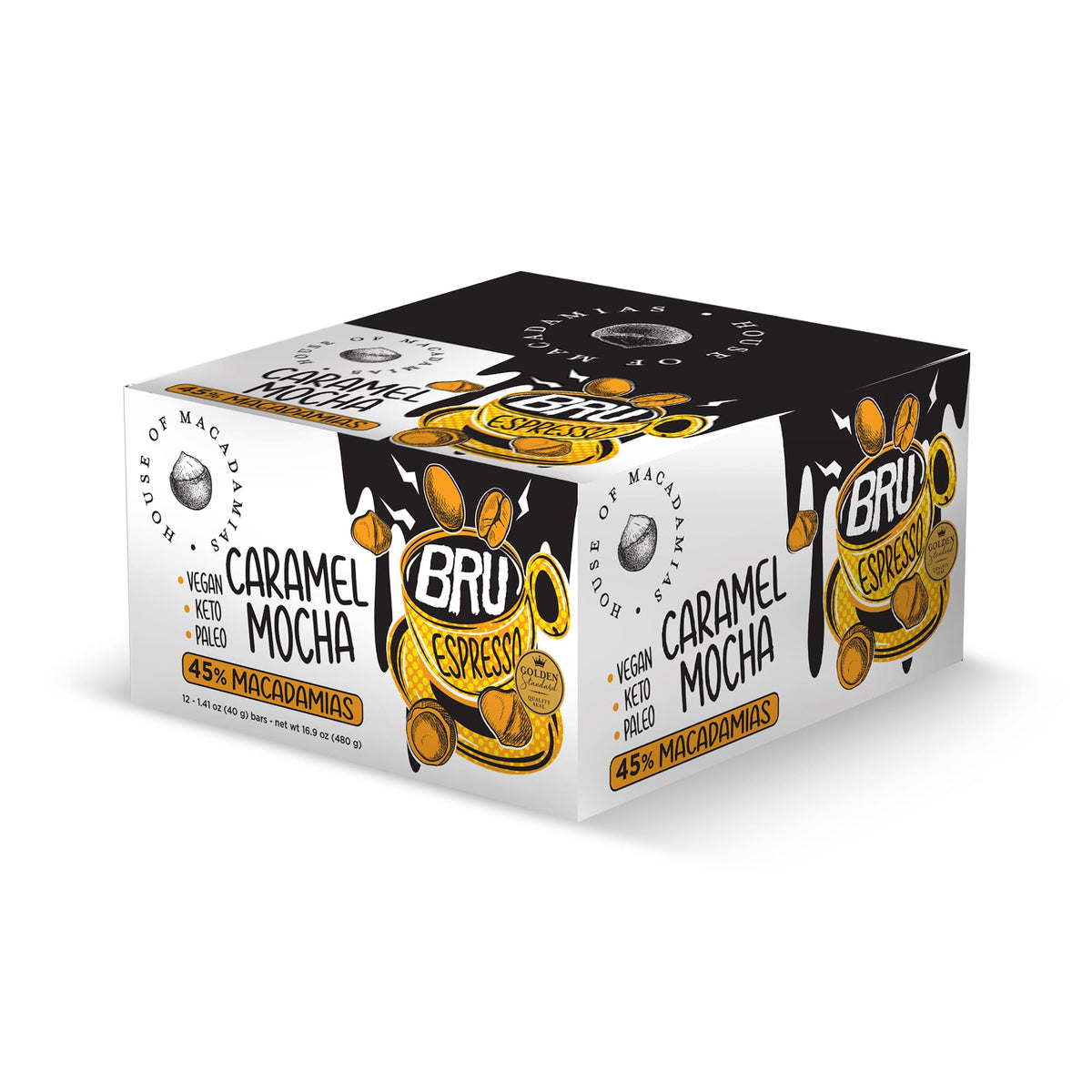 Caramel Mocha Macadamia Nut Snack Bar (Dan Mace's BRU Bar) (12 Bars)