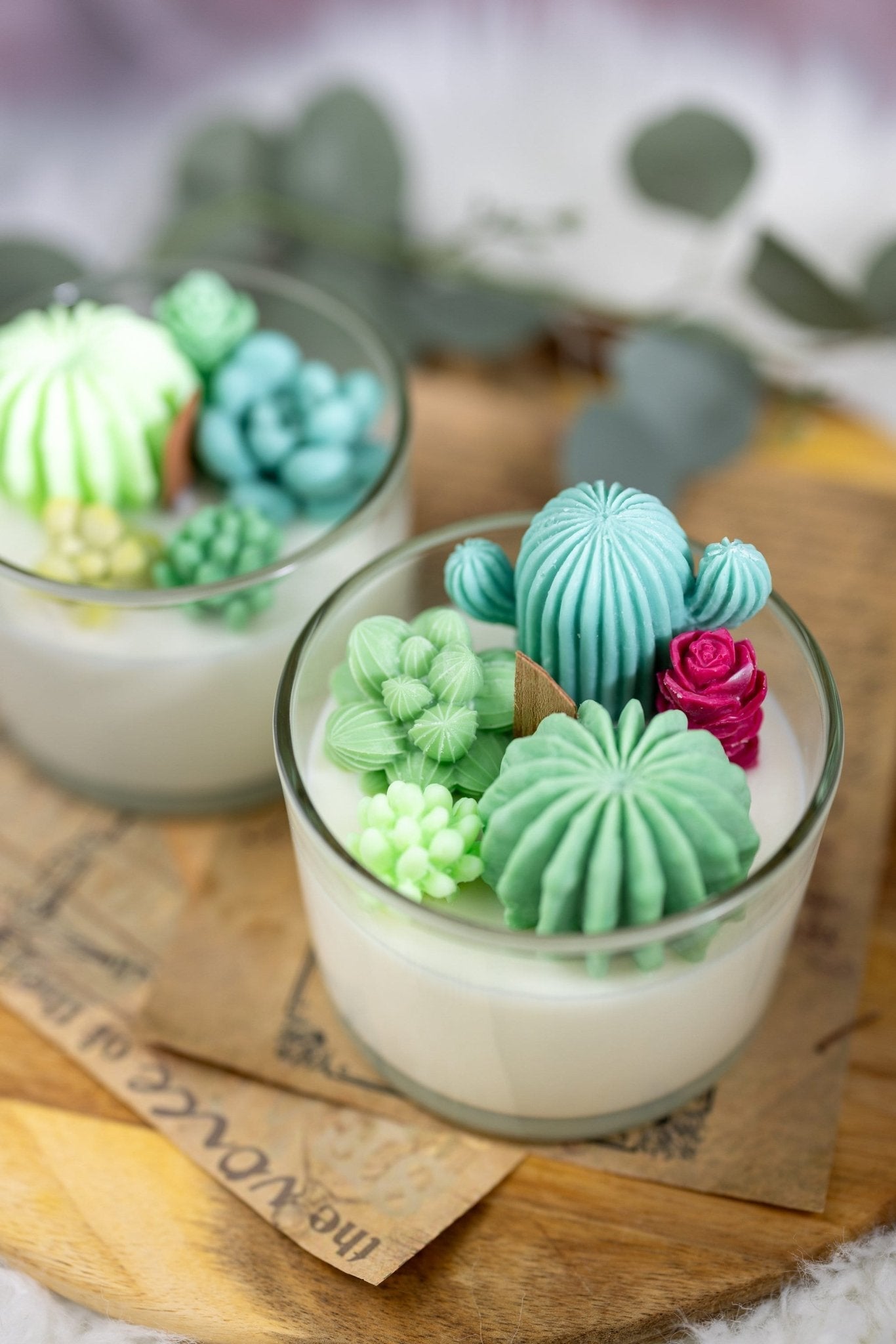 Succulent Cacti Candle with Glass Terrarium Garden Gift, Cactus Blossom Scent