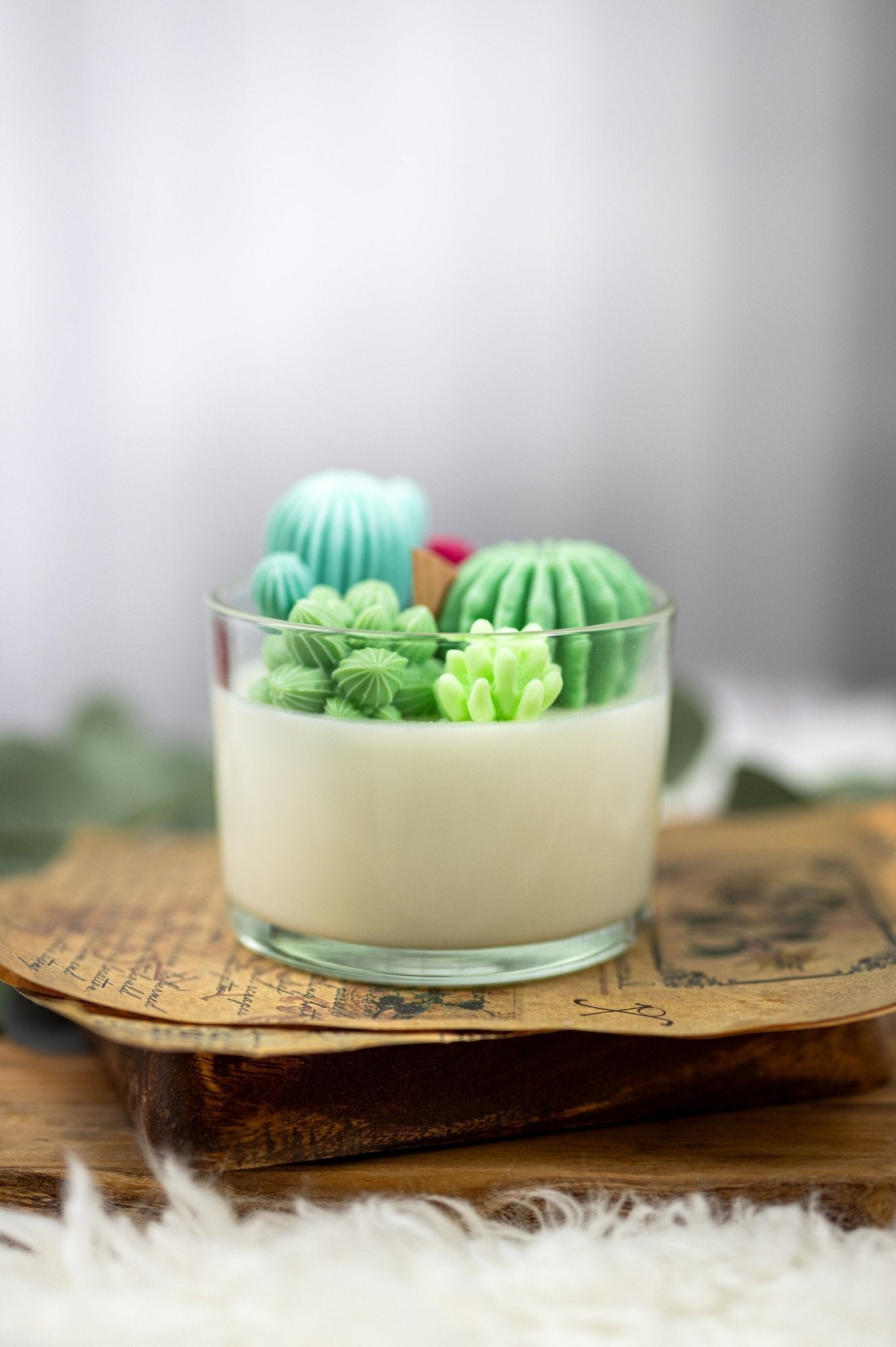 Succulent Cacti Candle with Glass Terrarium Garden Gift, Cactus Blossom Scent
