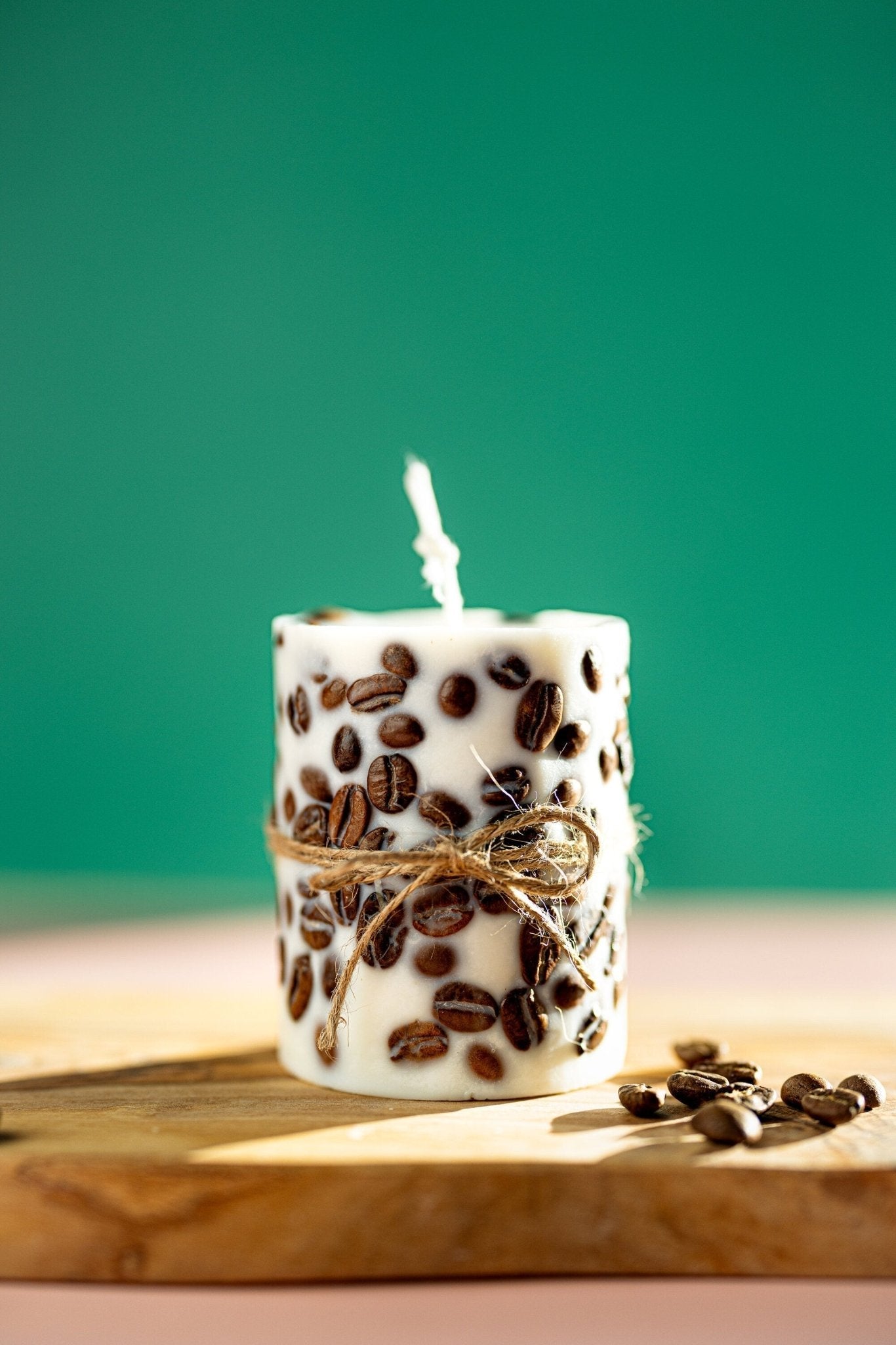 Handcrafted Coffee Bean Pillar Candle – Real Coffee Beans, Scented Soy Wax, Aromatherapy Home Decor