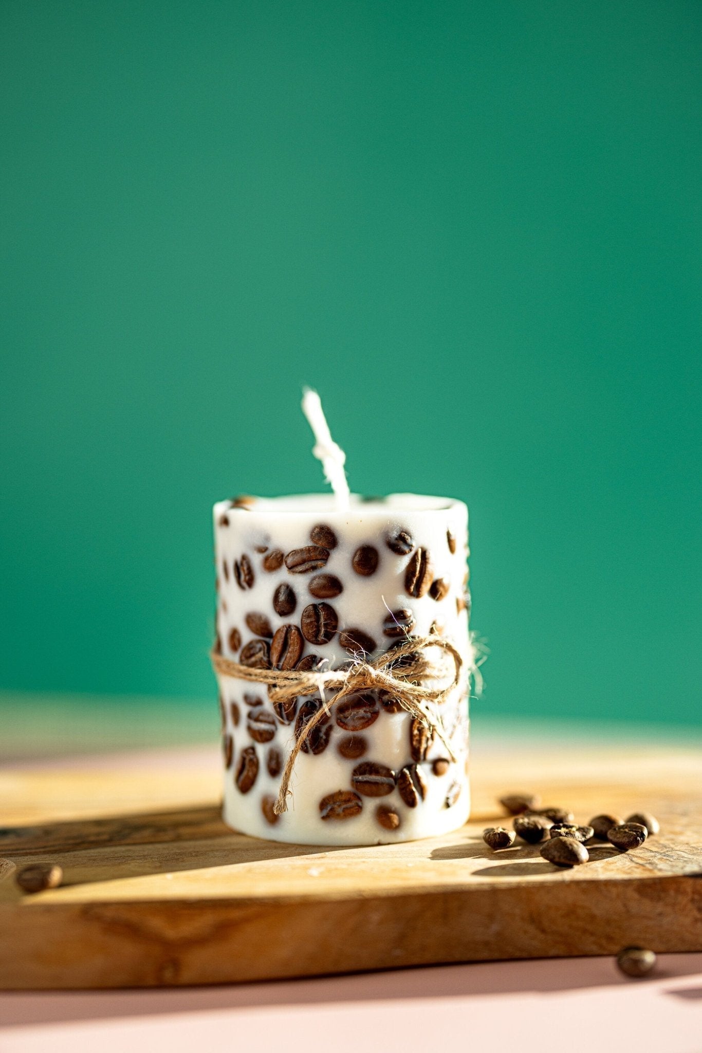 Handcrafted Coffee Bean Pillar Candle – Real Coffee Beans, Scented Soy Wax, Aromatherapy Home Decor