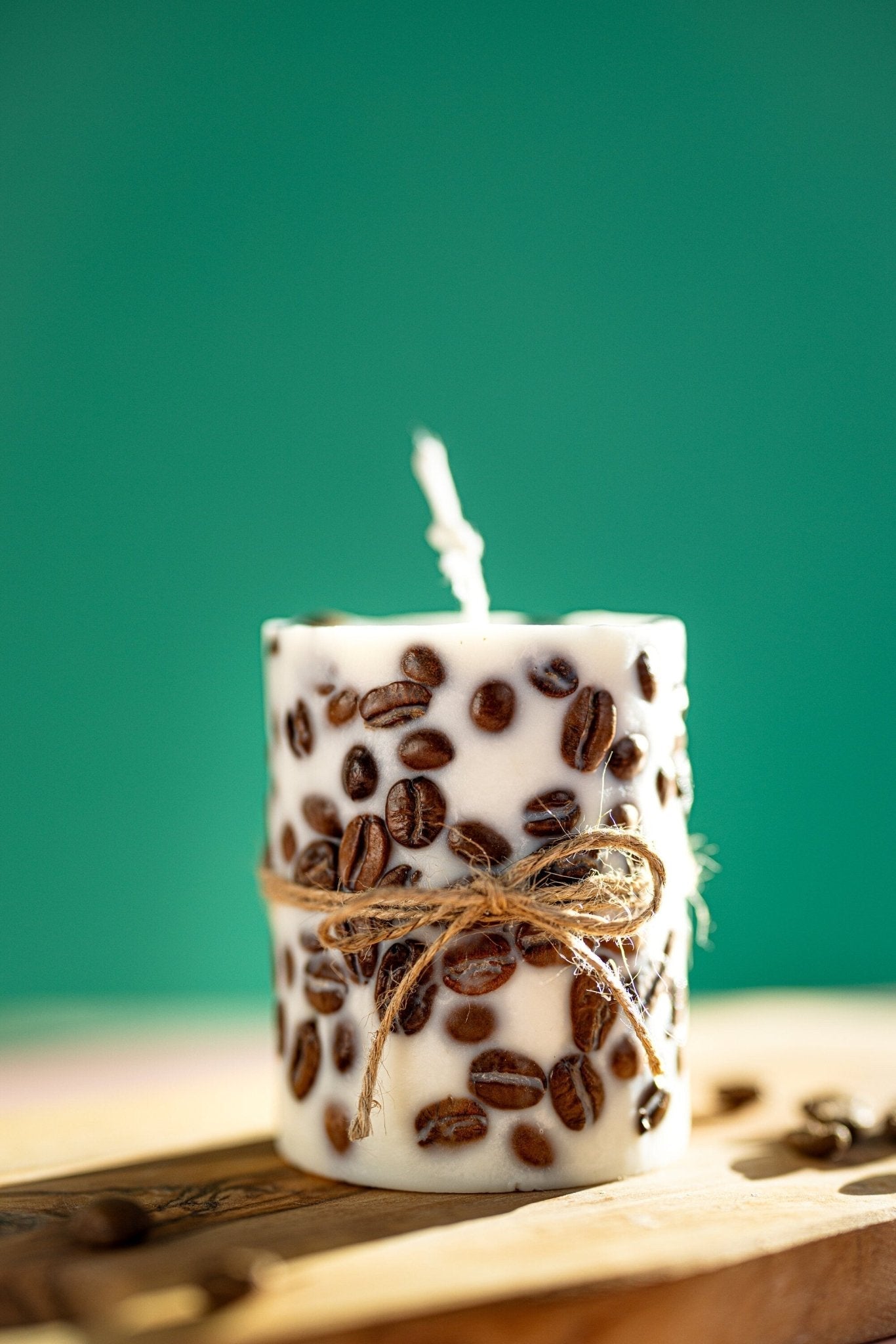 Handcrafted Coffee Bean Pillar Candle – Real Coffee Beans, Scented Soy Wax, Aromatherapy Home Decor