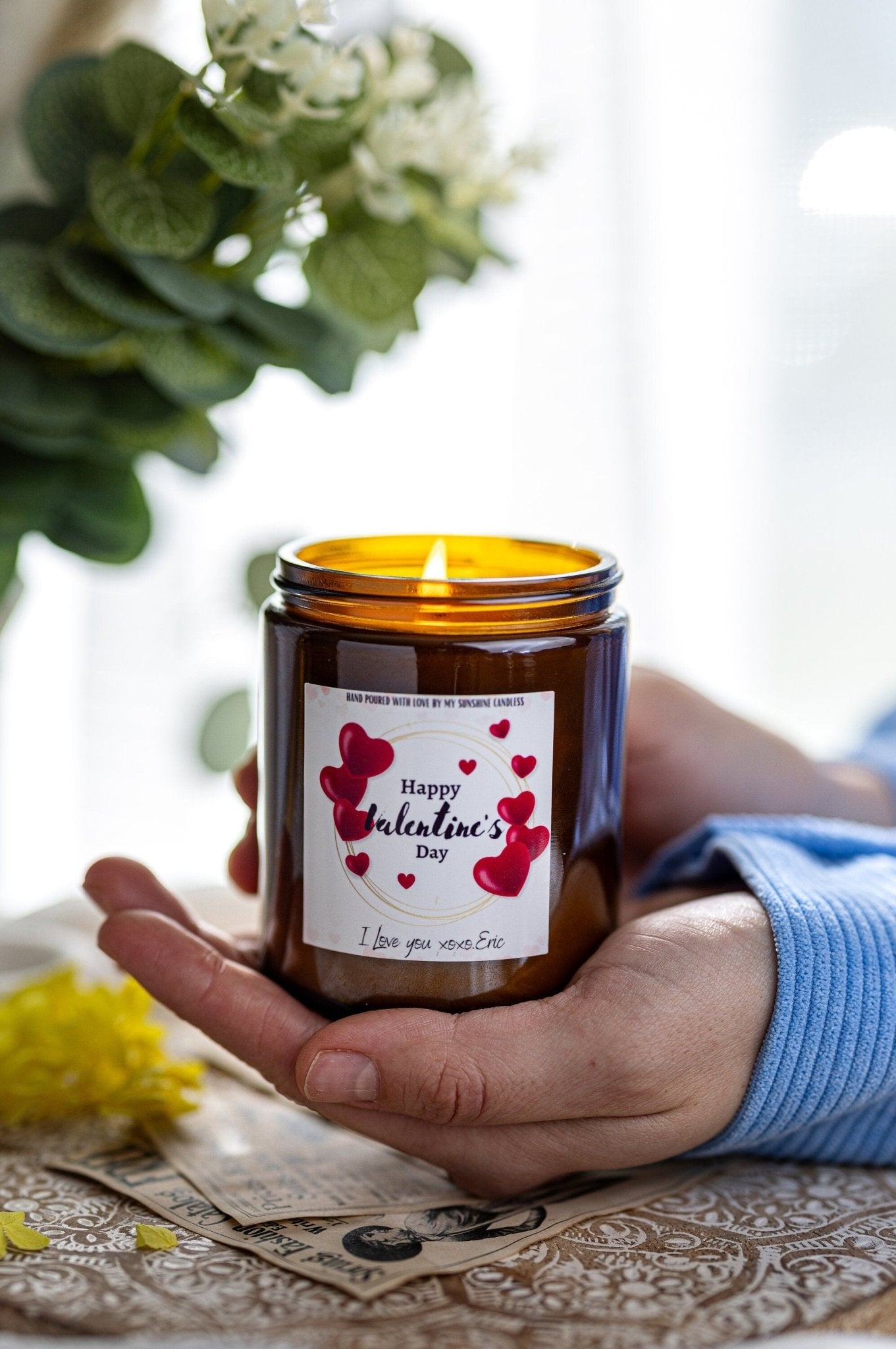 Custom Valentine's Day Candle Gift Set for Him or Her, Personalized Romantic Gift, Vday Present