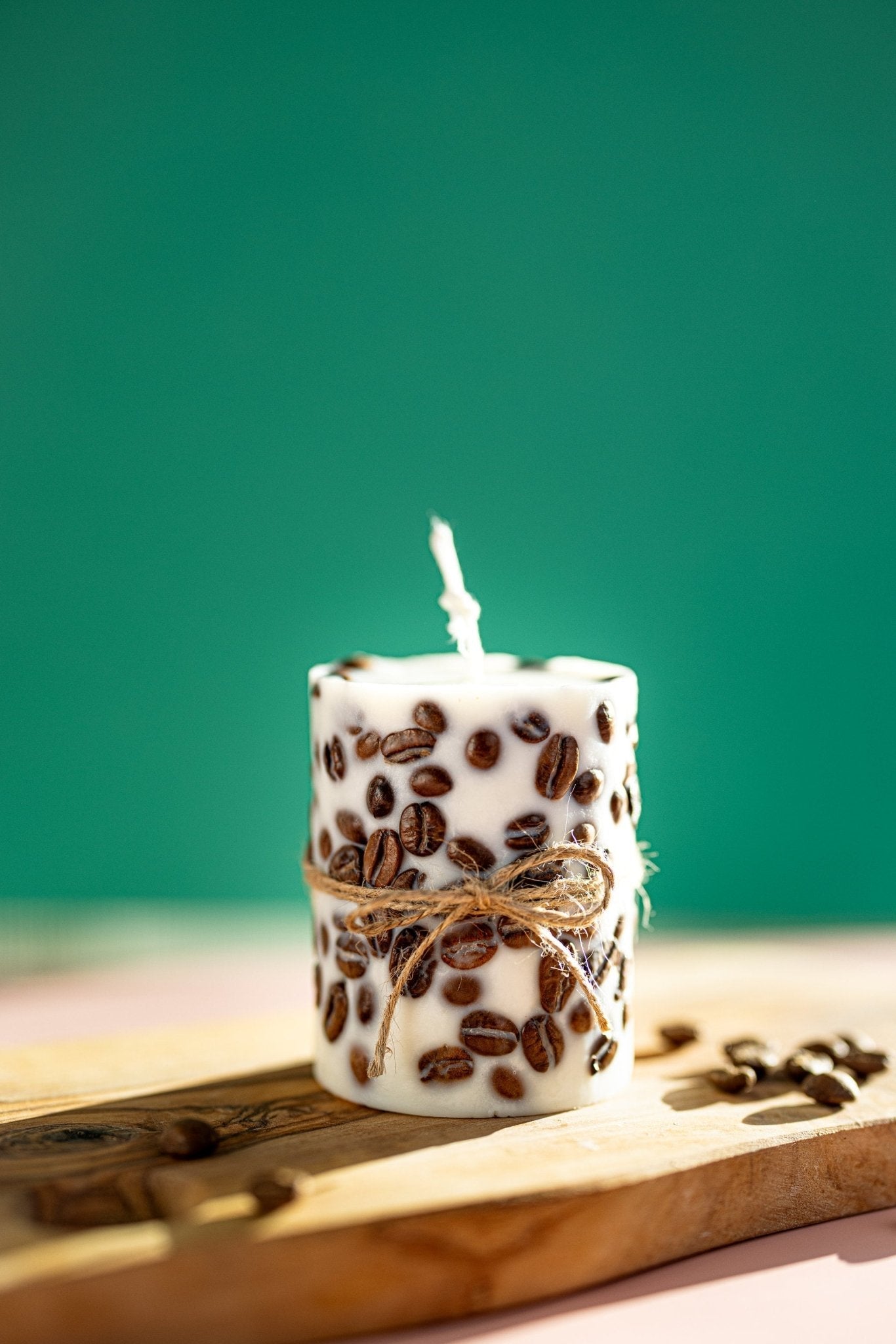 Handcrafted Coffee Bean Pillar Candle – Real Coffee Beans, Scented Soy Wax, Aromatherapy Home Decor