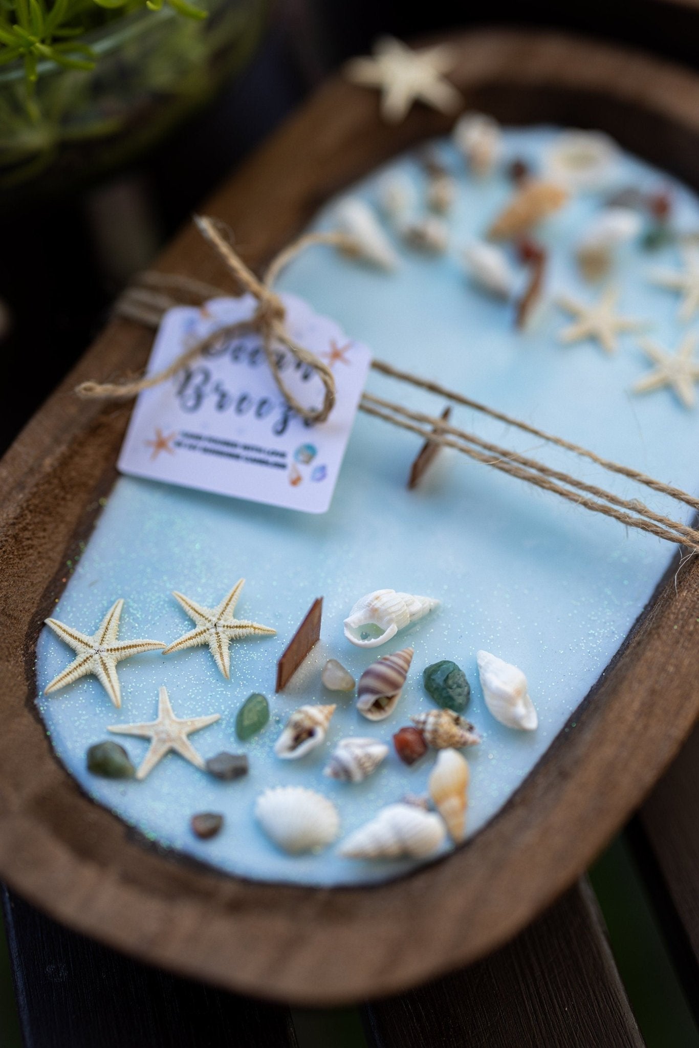 Handcrafted Seashell & Starfish Soy Wax Candle | Farmhouse Summer Decor | Triple Wooden Wicks