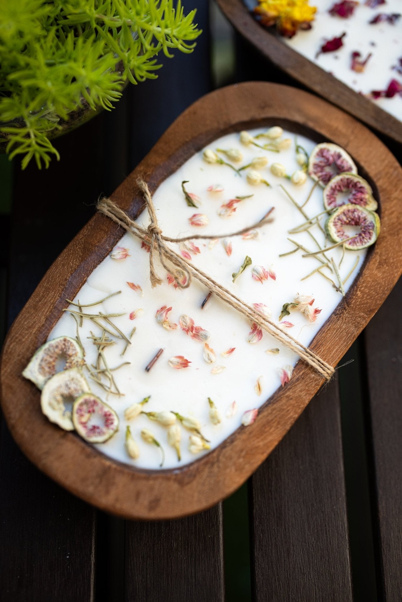 Fruit & Flowers Wood Dough Bowl Candle | Farmhouse Decor | 3 Wood Wick Candle | Gift for Her