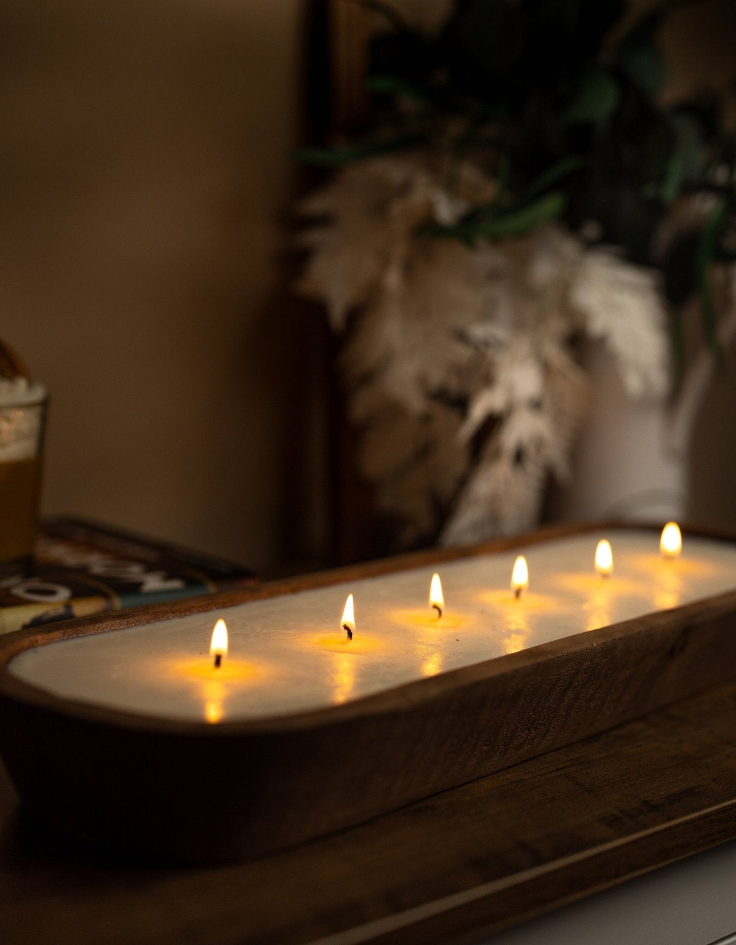 Hand-Carved 6-Wick Dough Bowl Candle - Orange Scent - Festive Farmhouse Decor Gift