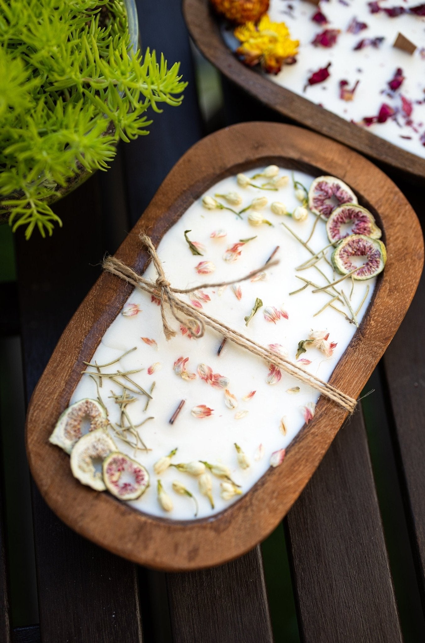 Fruit & Flowers Wood Dough Bowl Candle | Farmhouse Decor | 3 Wood Wick Candle | Gift for Her