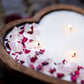 Heart-Shaped Wood Dough Bowl Candle – Crystals & Flowers – 3 Cotton Wick Soy Candle