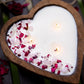 Heart-Shaped Wood Dough Bowl Candle – Crystals & Flowers – 3 Cotton Wick Soy Candle