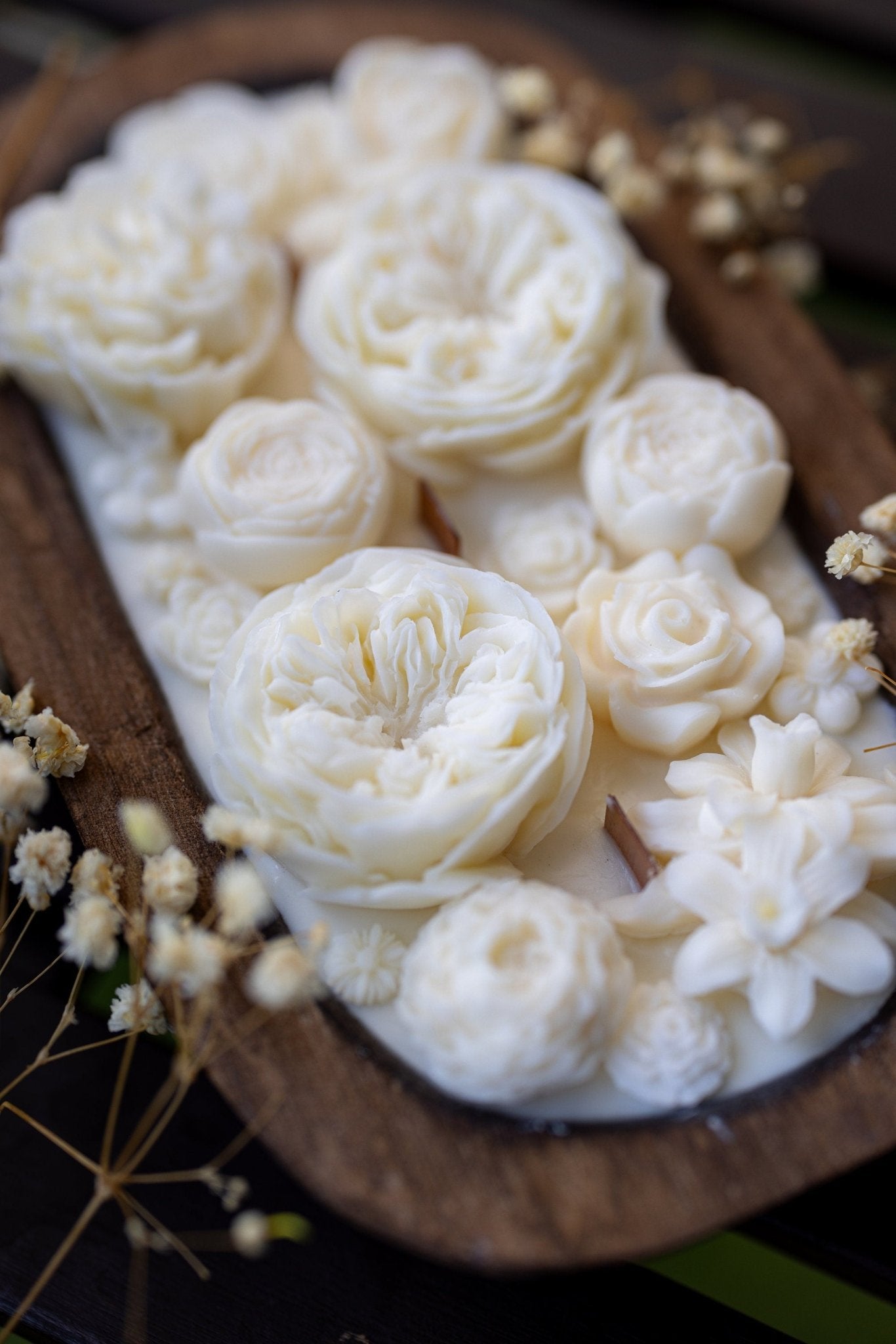 Beautiful Flower Dough Bowl Candle – Flower Scented Handcrafted Dough Bowl – Large Farmhouse Candle